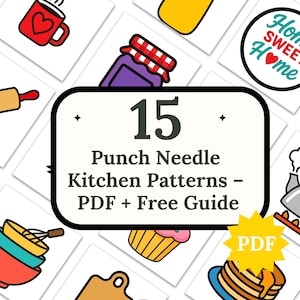 Punch Needle Coaster Patterns & Template – Cute Punch Needle Designs Kitchen PDF Cooking + Free Punch Needle Guide