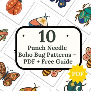 Punch Needle Coaster Patterns & Template – Cute Punch Needle Designs Boho Bugs PDF Boho Decor + Free Punch Needle Guide