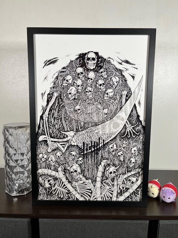 Gravelord Nito Dark Souls Poster, Detailed Ink Illustration, Monochrome 11x17 Game Wall Art