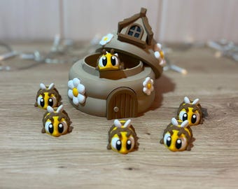 Bumble Bee, 8 Flexi Bees with Beehive / 3D Printed PLA / Flexi Animals / Decoration / Spring