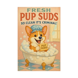 Retro Corgi Bath Time Poster, Cute Animal Wall Art, Dog Lover Decor, Vintage Style, Pet Themed Gift, Bathroom Decor