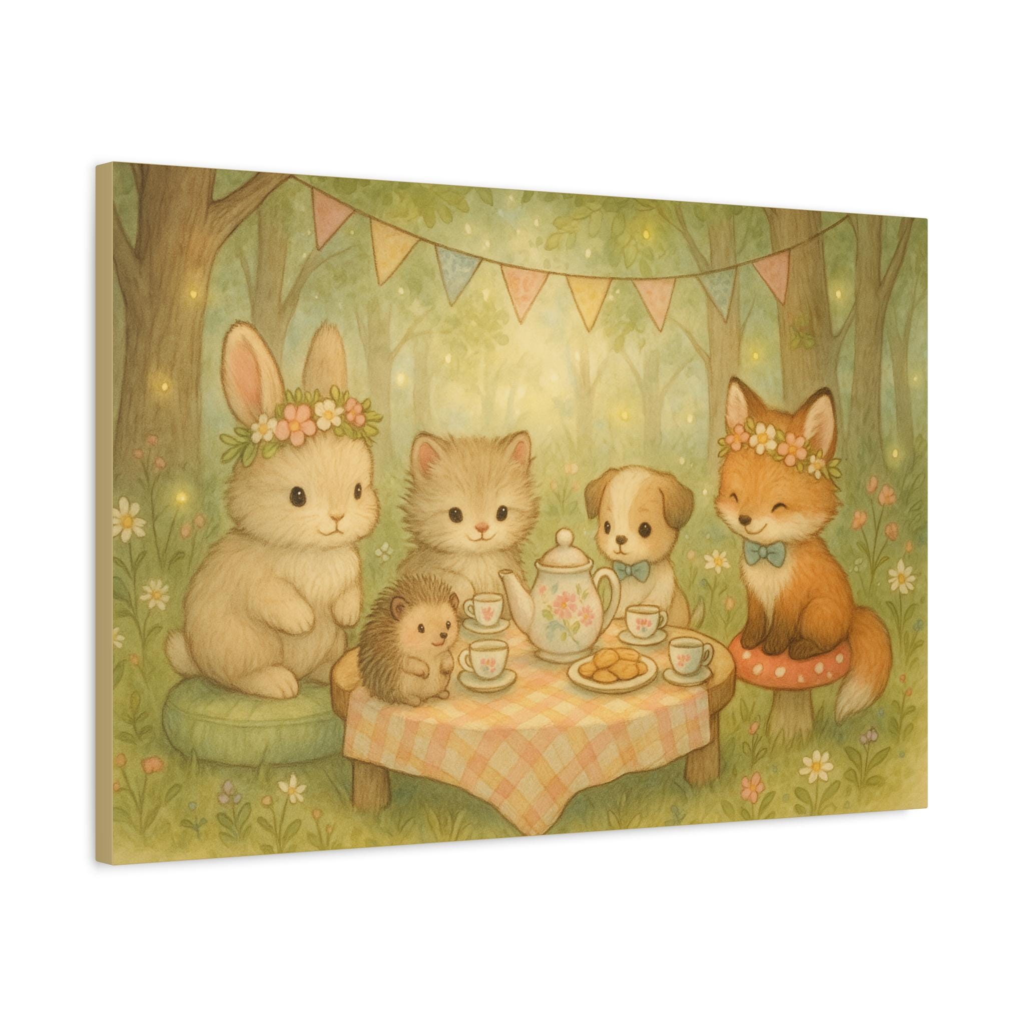 Cute Animal Tea Party Canvas or Poster Wall Art, Kids Room Decor ...