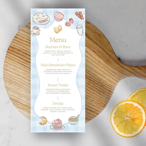 Rise and Shine Breakfast Themed Menu Card Printable (Editable Canva Template) - RSB08