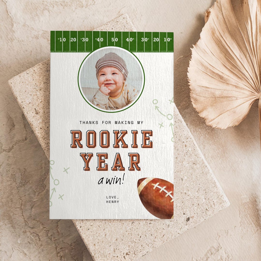 Rookie of the Year Photo Thank You Card: Football Birthday Party ...