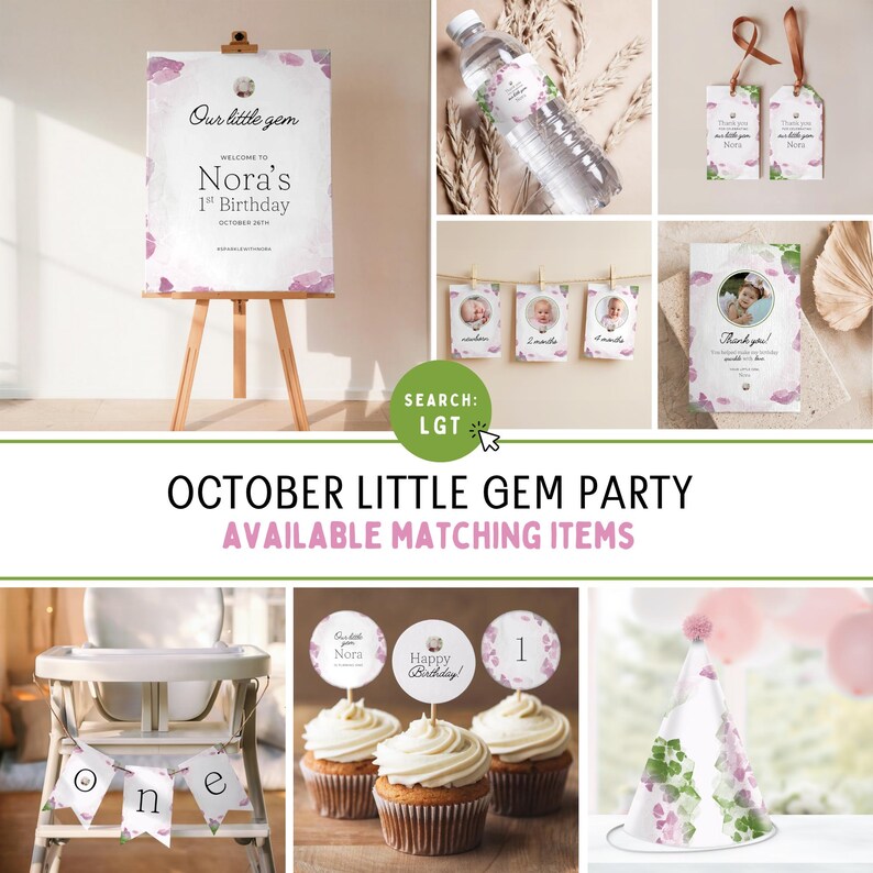 October Menu Sign Tourmaline October Menu Card Printable: Pink Little Gem Birthday Party ...