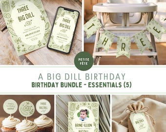 Dill Pickle Birthday Invitation Bundle: Green Doodle Printable Party Decor Set - DPGB1