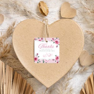 Tea Cup Thank You Favor Tag, Editable Round Pink Floral Gift Label, Garden Roses Square Tea Party Printable, Bridal Shower Par-Tea - PTK13