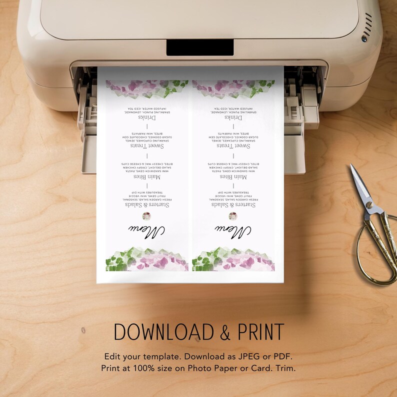 Tourmaline October Menu Card Printable: Pink Little Gem Birthday Party ...