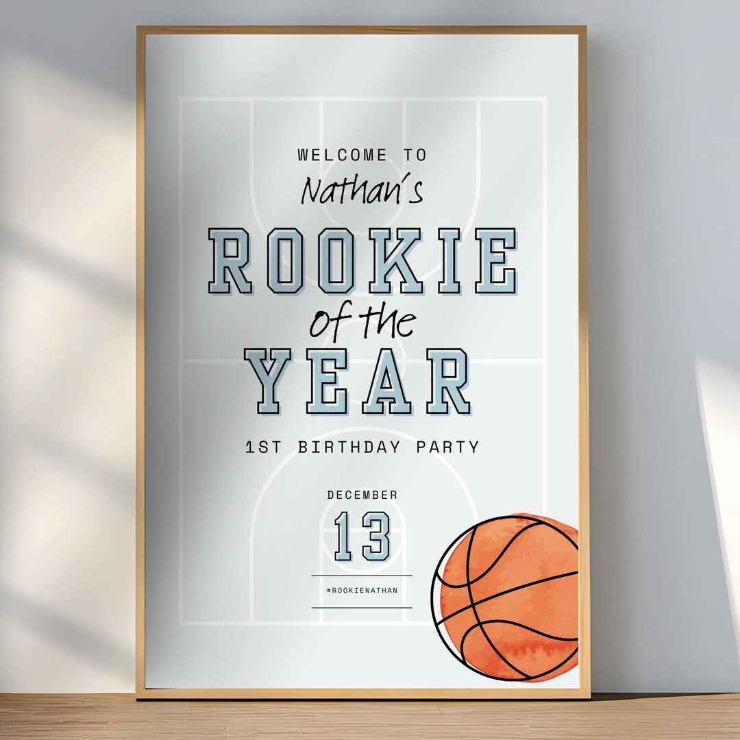 Rookie of the Year Basketball 1st Birthday Welcome Sign Decor Printable ...