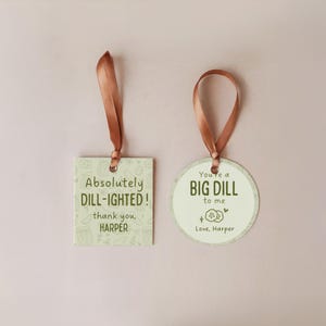 Dill Pickle Thank You Tags: Round & Square Green Doodle Birthday Favor Party Printable, Editable Canva - DPG13