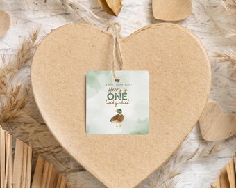 Lucky Duck Round & Square Mallard Birthday Party Favor Tag Printable ( Editable Canva ) - LDG13