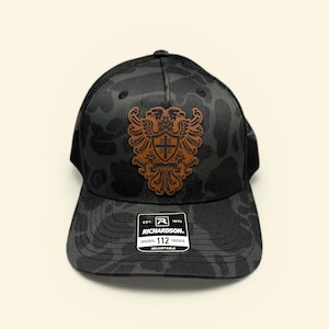 Serbian Hat Camo Style- laser-engraved leather patch of the Serbian two-headed eagle.