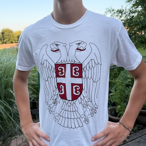 Serbia Eagle T-Shirt in White– Modern Serbian Eagle Design – Free Shipping - white  Tee – Minimalist Heritage Shirt – Unisex Slavic Apparel