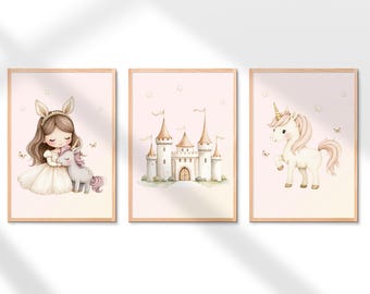 Princess Castle Unicorn Wall Art Print (Digital Download Set of 3)