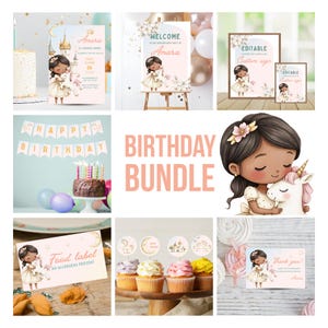 Lot anniversaire : princesse licorne magique, kit de fête d&#39;anniversaire à imprimer, plaque de bienvenue, cartes de remerciement, décorations de cupcakes, bannière d&#39;anniversaire
