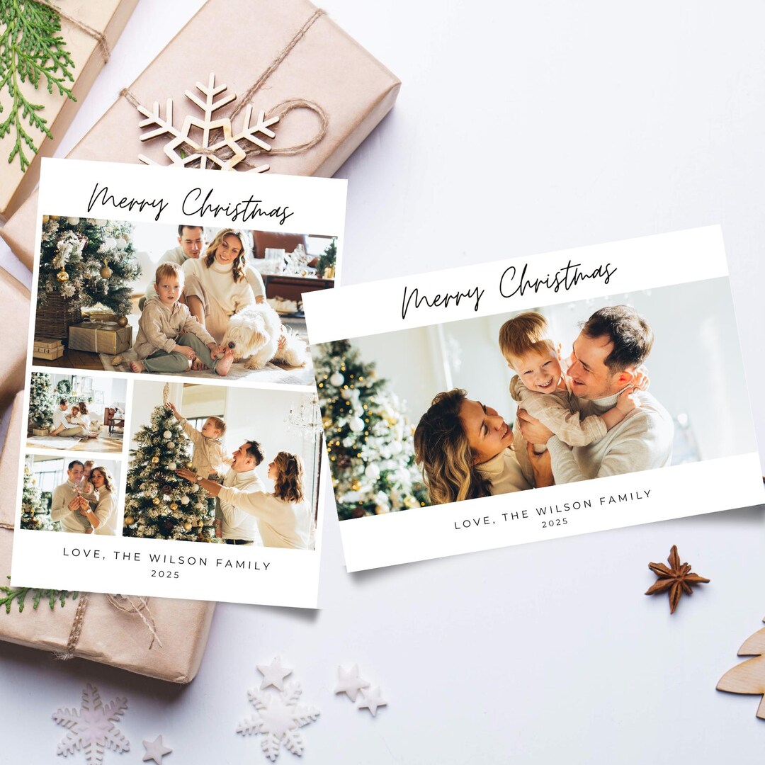 Editable Family Christmas Photo Card Set: Modern Minimalist Design ...