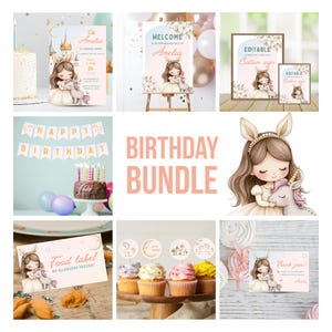 Lot anniversaire : princesse licorne magique, kit de fête d&#39;anniversaire à imprimer, plaque de bienvenue, cartes de remerciement, décorations de cupcakes, bannière d&#39;anniversaire