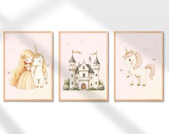 Princess Castle Unicorn Wall Art Print (Digital Download Set of 3)
