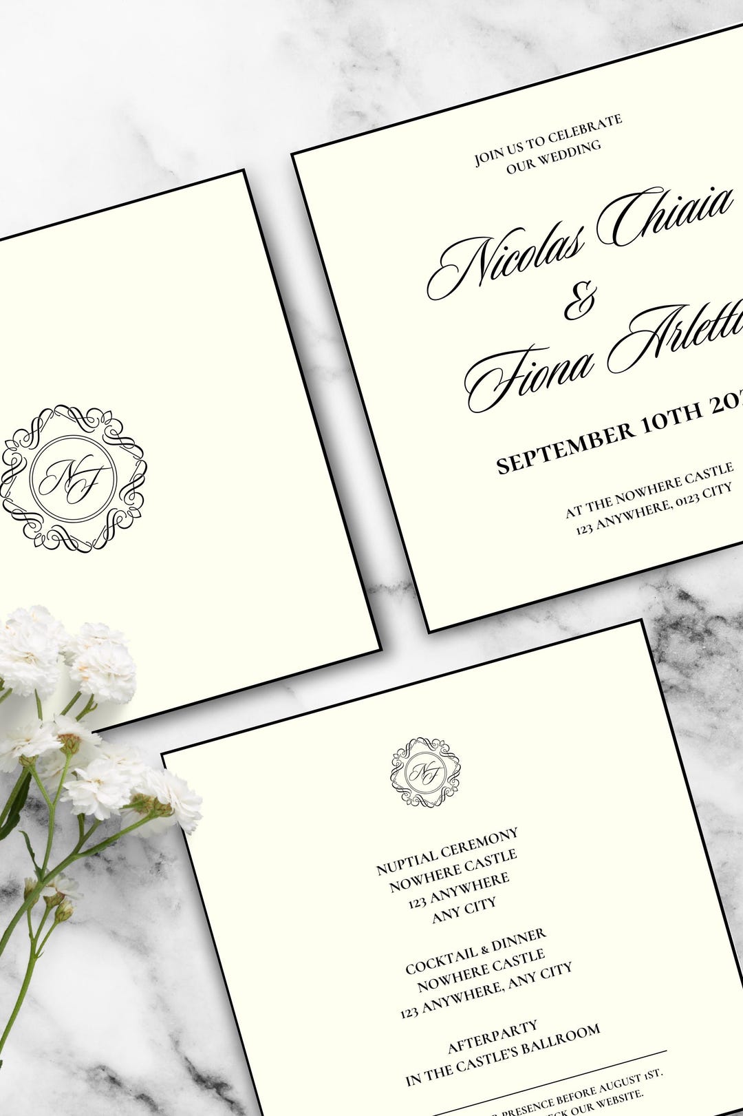Elegant Classy Wedding Invitation Suite With Customizable Initials Logo ...