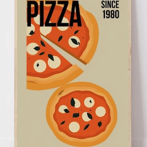 Affiche Vintage Pizza - Poster Numérique Rétro | Illustration Murale Cuisine | Téléchargement Imprimable | Décoration Mur Cuisine Italienne