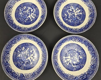 Washington Old Willow blå Transferware fat tillverkade i England set om 4 14 cm
