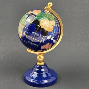 Lapis Lazuli Gemstone Desk Globe Blue Gold Inlay Semi Precious Stone Decor 6in