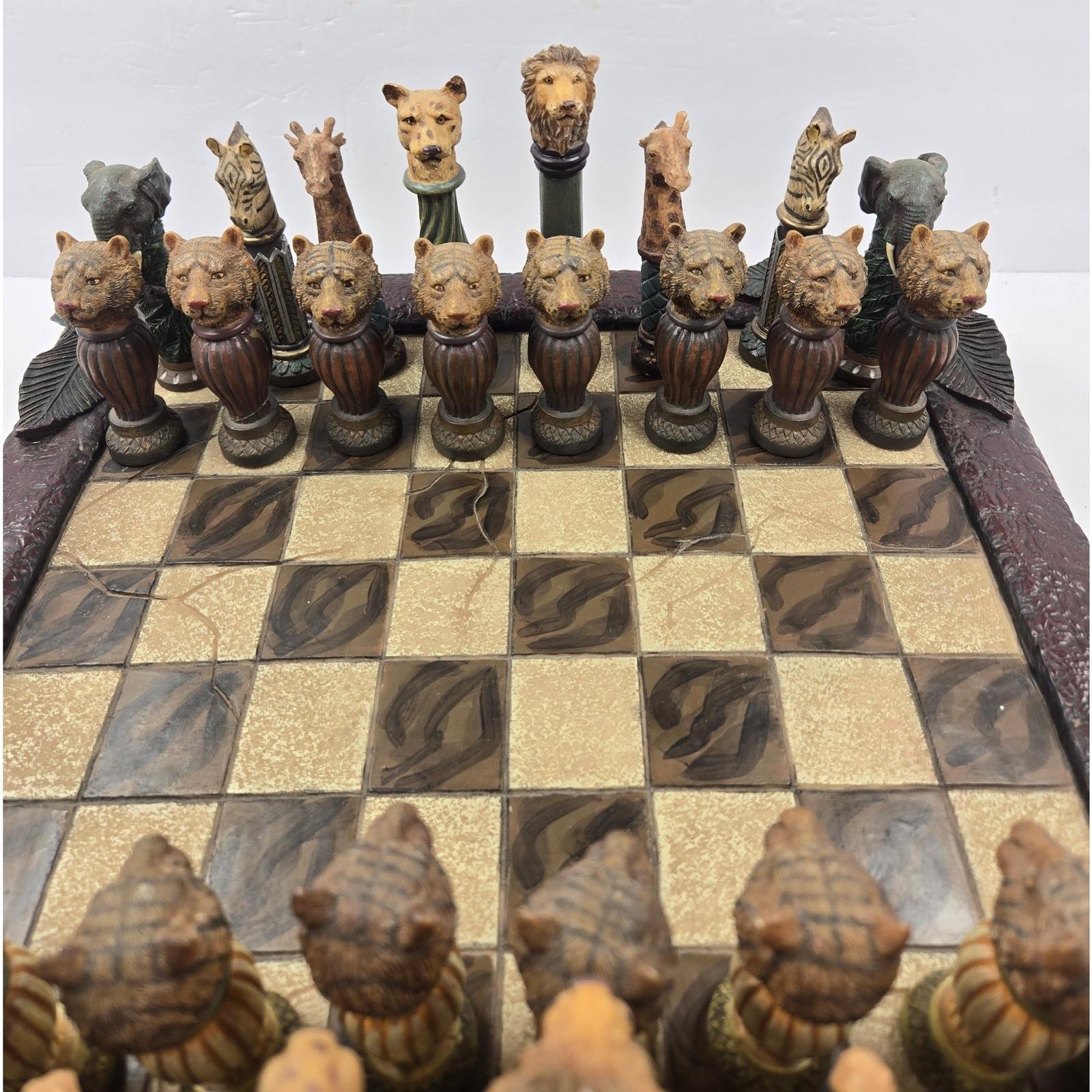 Africa Safari Animal Chess Set Hand Painted Wildlife Resin Board
