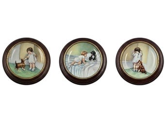 Vintage Hamilton Collection Bessie Pease Plates Set Van Hygan Smythe Frames