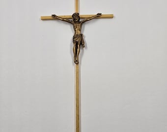 Vintage Metal Crucifix Wall Cross Gold Tone INRI Religious Decor Hanging 10 Inch