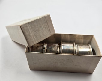 Vintage Silver Plated Napkin Rings Set of 4 Made in India Ribbed Border with Box