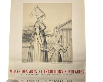 Vintage 1959 Mourlot Paris wystawa francuska plakat 25x18,5 Coiffes Litho rzadkie
