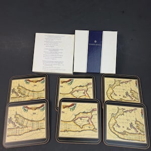 Pimpernel Bermuda Map Coasters Set of 6 Vintage Nautical Decor Made in England