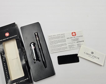 Swiss Army Gift Set Wenger Knife Caran dAche Pen Vintage Box Set