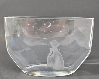 Orrefors Sweden Girl Wishing to Moon Glass Bowl Edvin Ohrstrom Signed 2769