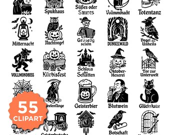 Duitse Halloween SVG PNG-bundel: vintage volkskunst clipart