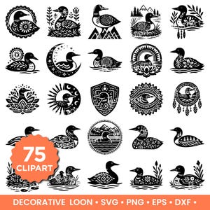 Paquete SVG de mandala de colimbo / Diseños tribales decorativos de colimbo / Archivos de corte de aves naturales en blanco y negro para Cricut y Silhouette