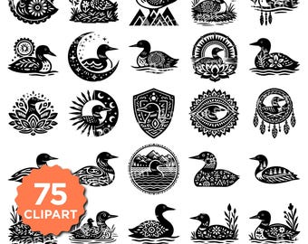 Loon Mandala SVG Bundle | Decorative Tribal Loon Designs | Black & White Nature Bird Cut Files for Cricut and Silhouette