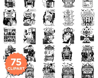 Retro Halloween Cinema Monster SVG Bundle | Vintage Horror Movie png| Spooky Monster High Quality Clipart for Cricut & Silhouette