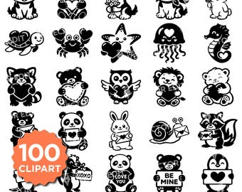 Dieren met hart SVG-bundel | Schattige liefdesdieren clipart | Hartdieren SVG | Valentijnsdag gesneden bestanden voor Cricut silhouet | Vector:
