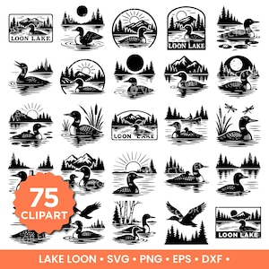 Lake Loon SVG Bundle – Vintage Nature Silhouette Cut Files for Cricut | Wildlife Lake Scene Clipart | Loon Bird Laser Cutting File [Updated]