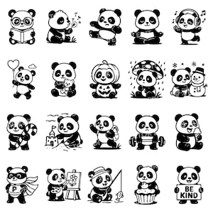 Cute Panda SVG PNG Clipart Bundle | Panda Cricut File, Panda PNG, Cartoon Panda Animal Vector Files, Panda Clipart Digital Download
