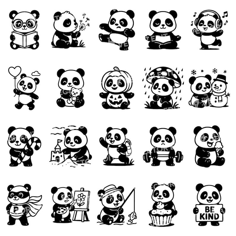 Cute Panda SVG PNG Clipart Bundle | Panda Cricut File, Panda PNG, Cartoon Panda Animal Vector Files, Panda Clipart Digital Download
