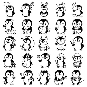 Penguin SVG PNG Bundle Cute Penguin Clipart for Cricut Silhouette Penguin Laser Cut Files Kids Crafts Animal Penguin T-Shirts Sticker