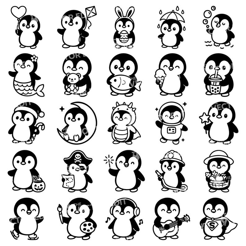 Penguin SVG PNG Bundle Cute Penguin Clipart for Cricut Silhouette Penguin Laser Cut Files Kids Crafts Animal Penguin T-Shirts Sticker