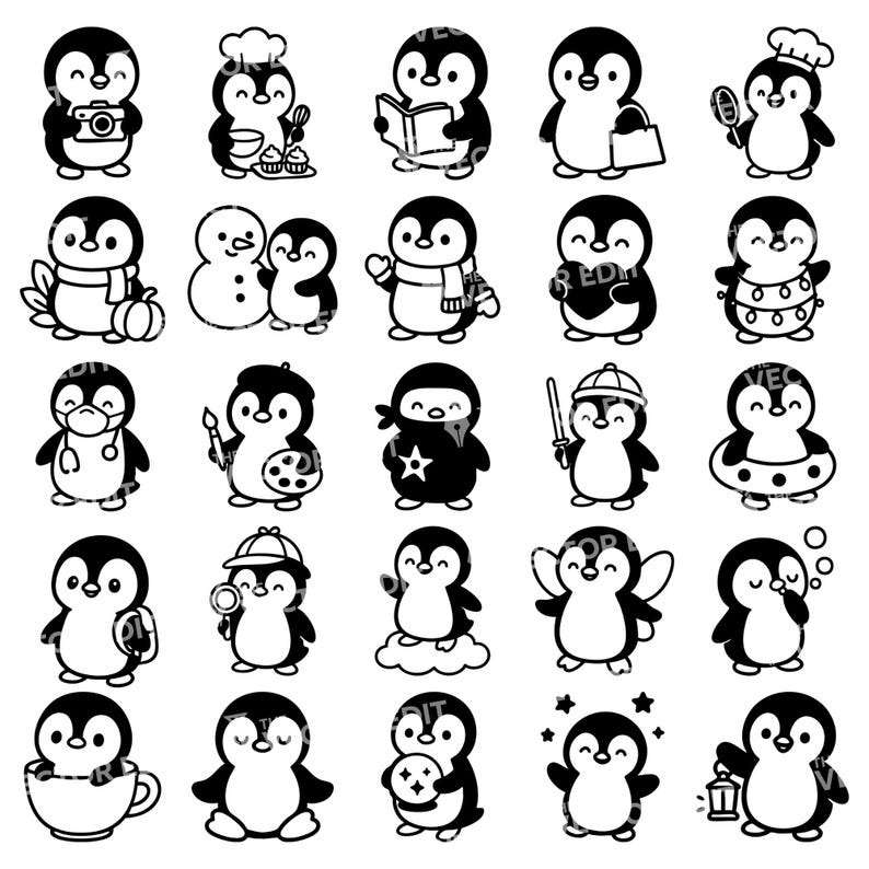 Penguin SVG PNG Bundle Cute Penguin Clipart for Cricut Silhouette Penguin Laser Cut Files Kids Crafts Animal Penguin T-Shirts Sticker