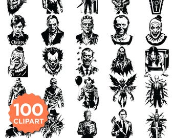 Horror-svg-bundel | Klassieke horrorfilm retro Halloween-clipart | Enge, griezelige ontwerpen voor de Cricut en silhouetsublimatie