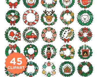 Christmas Wreath SVG Bundle | Layered Svg Wreath Clipart | Cute Wreath Cut Files | Festive Winter Wreath Decor | Wreath PNG Sticker