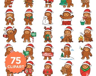 Cute Bigfoot Christmas SVG Bundle | Layered SVG Chibi Sasquatch Clipart | Bigfoot Cricut Files | Funny Holiday Cut Files