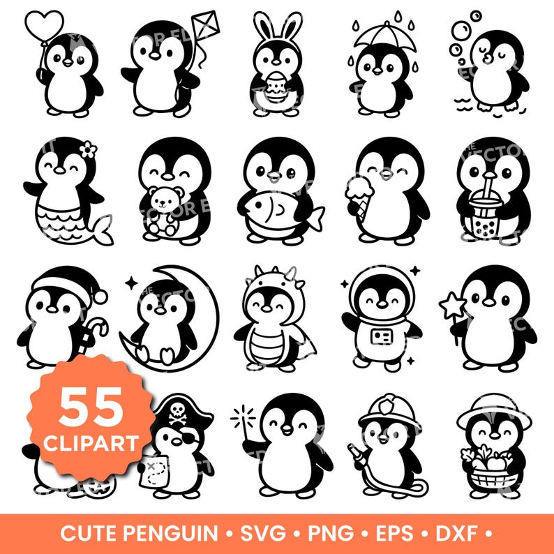 Penguin SVG PNG Bundle Cute Penguin Clipart for Cricut Silhouette Penguin Laser Cut Files Kids Crafts Animal Penguin T-Shirts Sticker