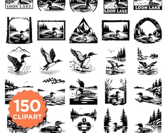 Loon SVG-megabundel | Ingelijste duikers-SVG | Lake Loon Mountain Clipart | Wildlife natuur SVG | Cricut Cut-bestanden